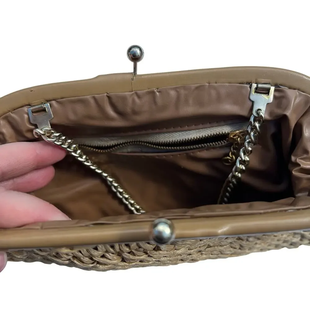 Vintage Handbag Purse Clutch Straw Lined Chain Handle